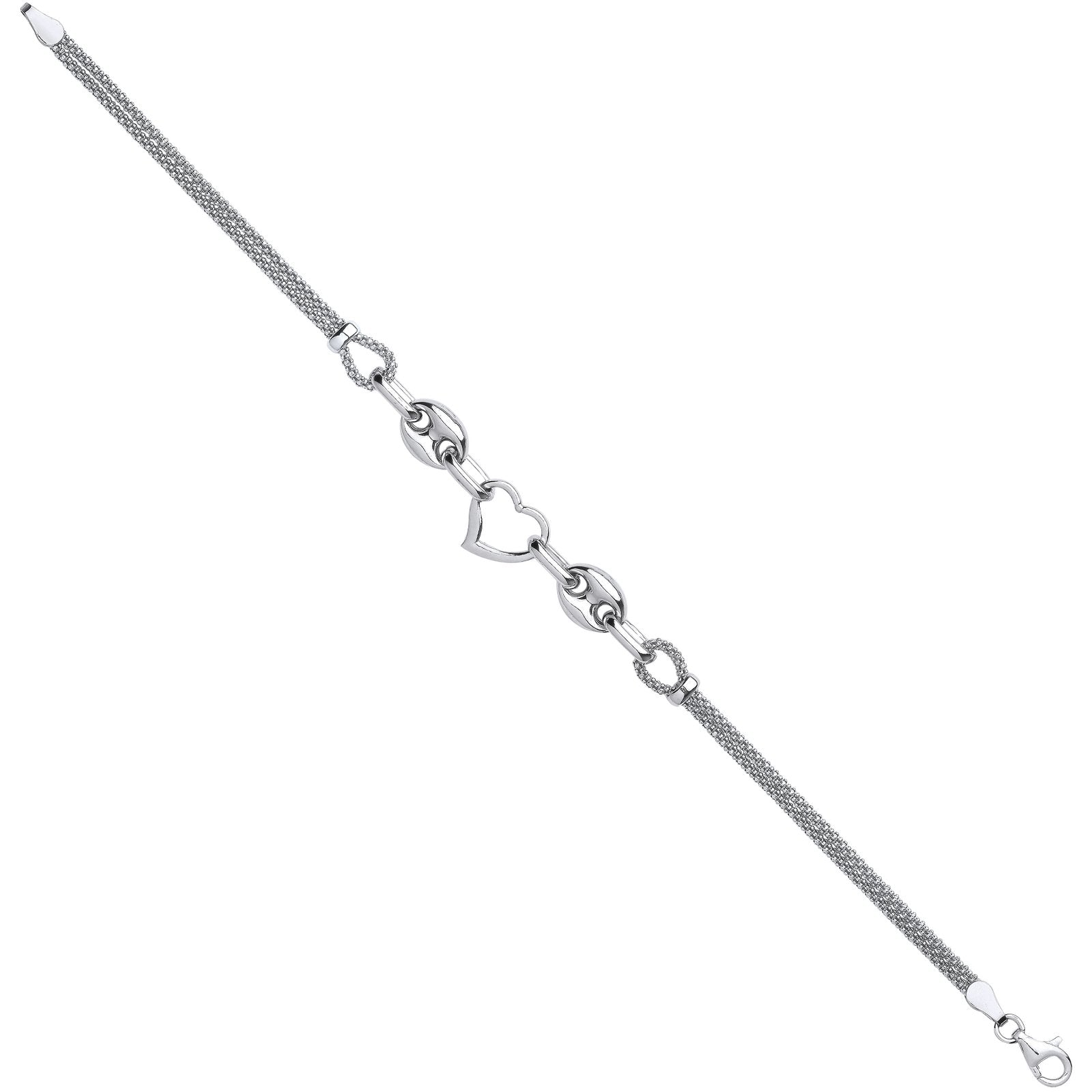 Silver Heart & Coffee Bean Popcorn Bracelet - Fine Bracelet - Certified Authentic - Swiss Mad – Luxury Jewellery by Im